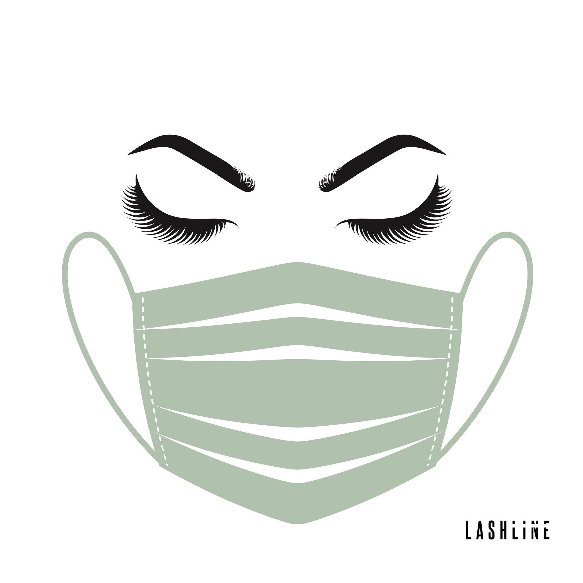 Illustration of eyebrows and volume lashes with a mask below